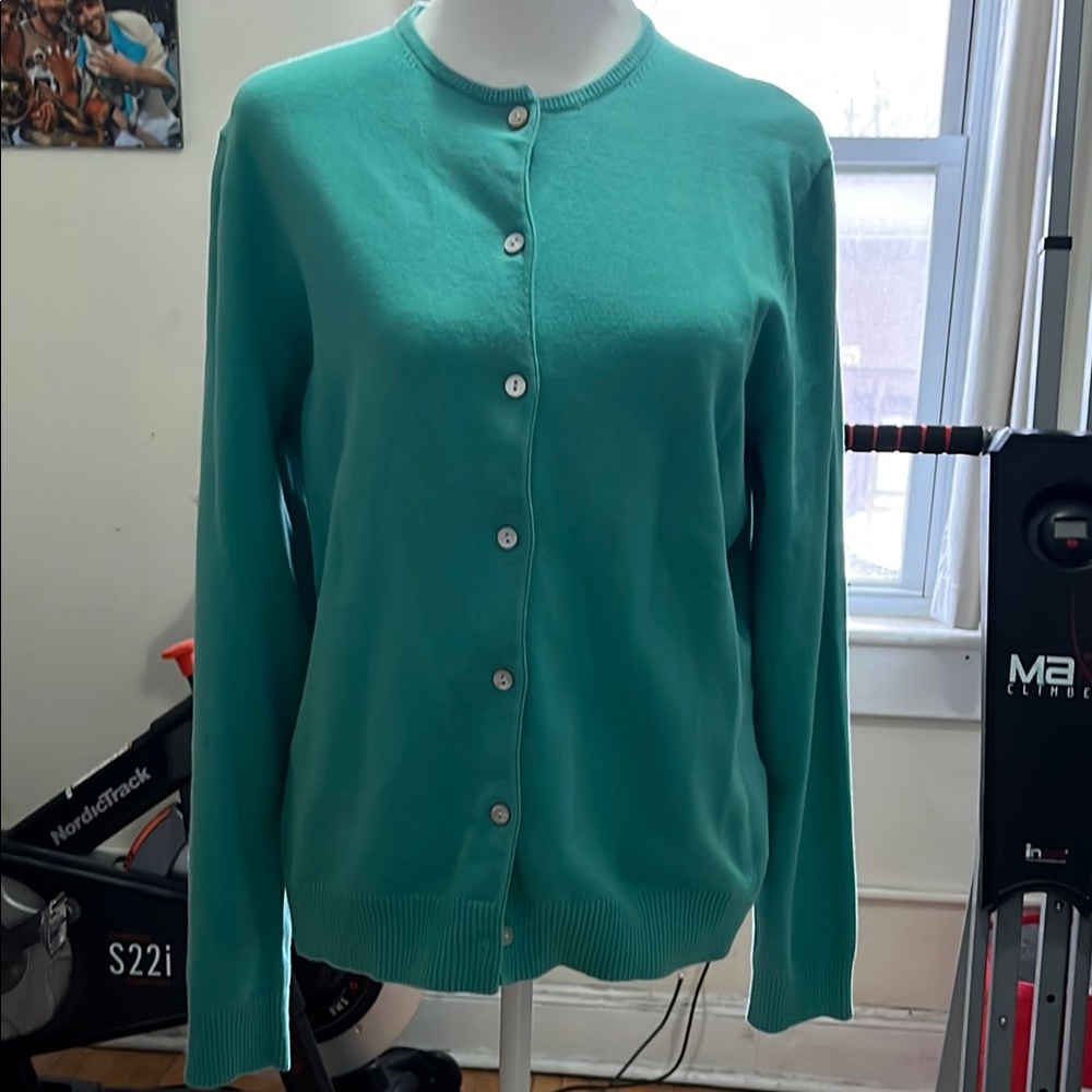 Lands End light Women's Blue Green Cardigan Sweater